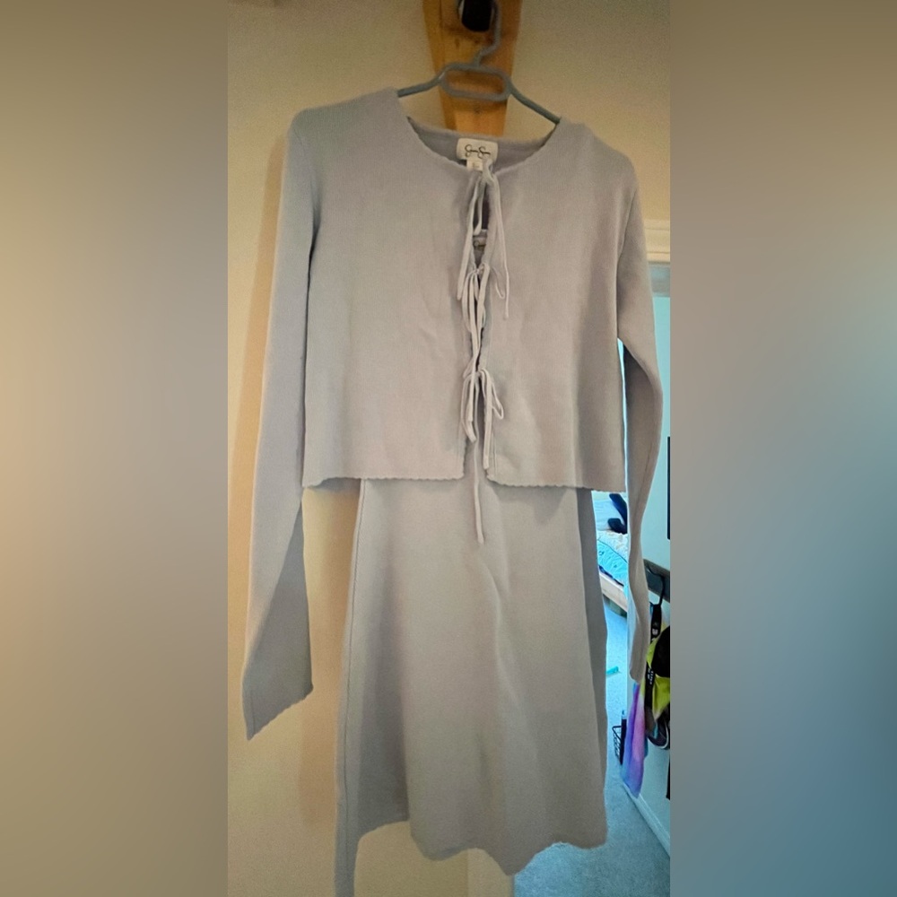 Jessica Simpson size L - light blue knit dress & tie-front cardigan set